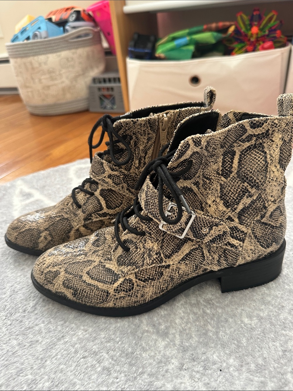 Express Snake-Print Lace-Up Ankle Boots